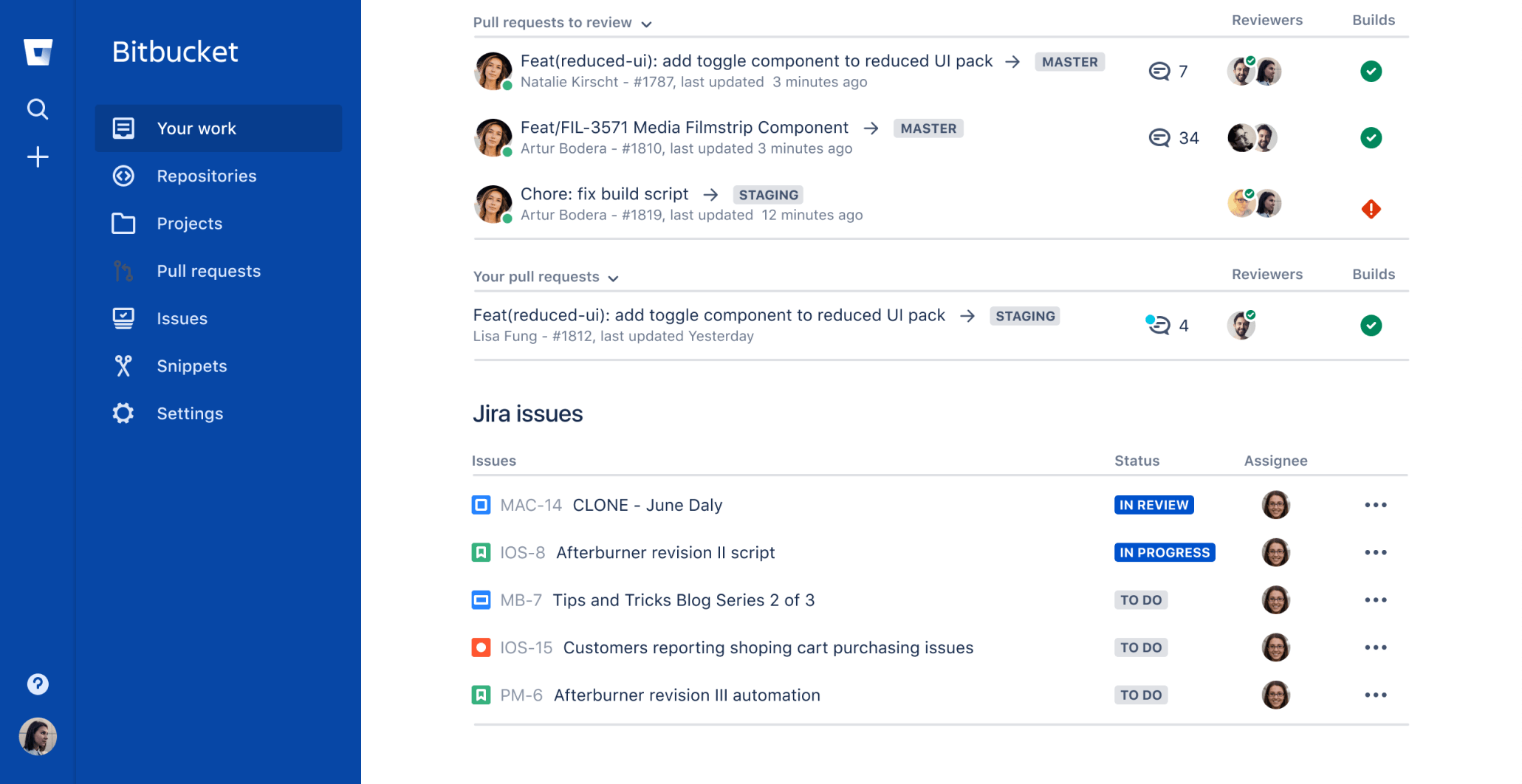 Bitbucket 대시보드 스크린샷