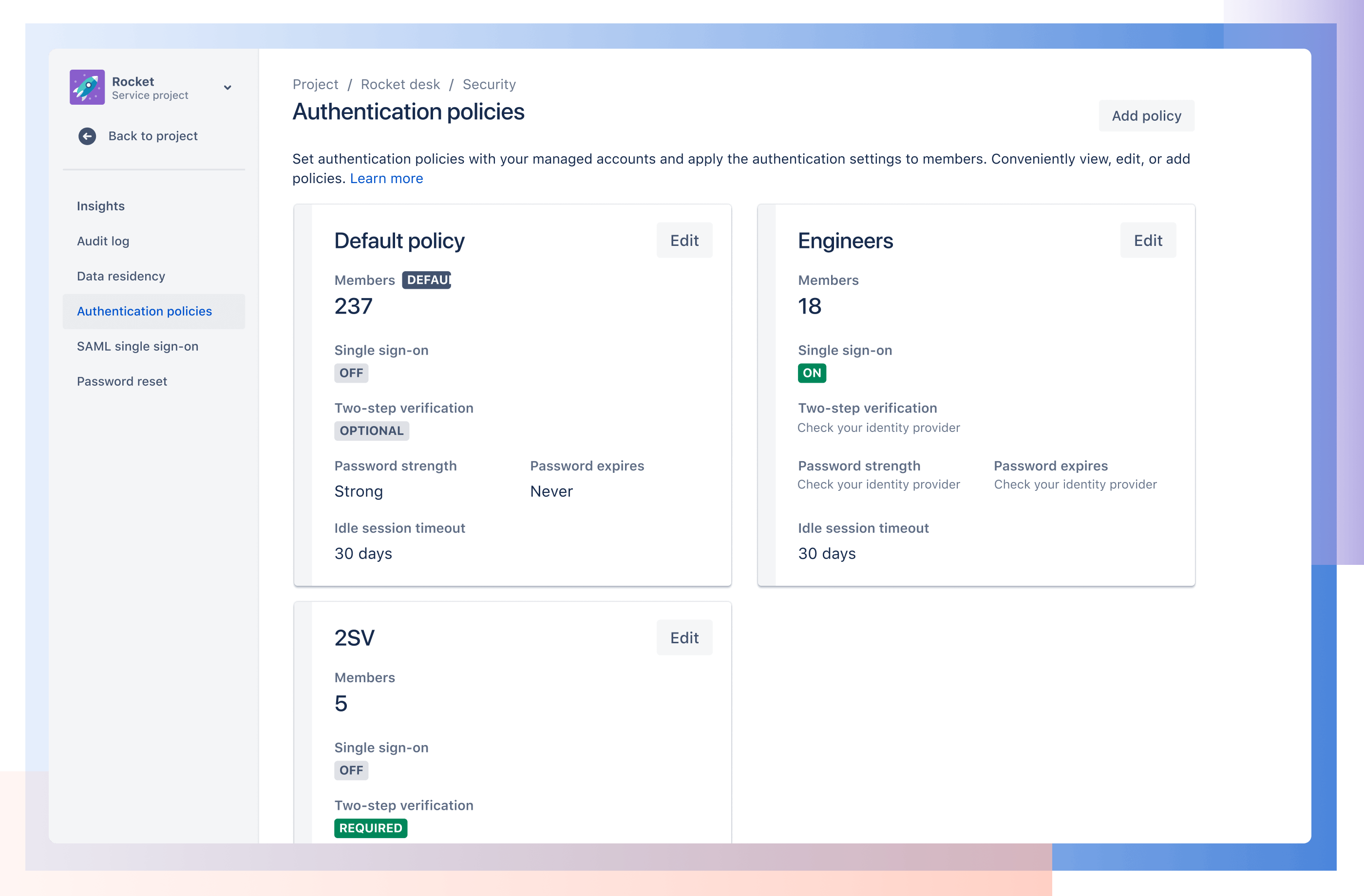 Autenticación financiera de Jira Service Management