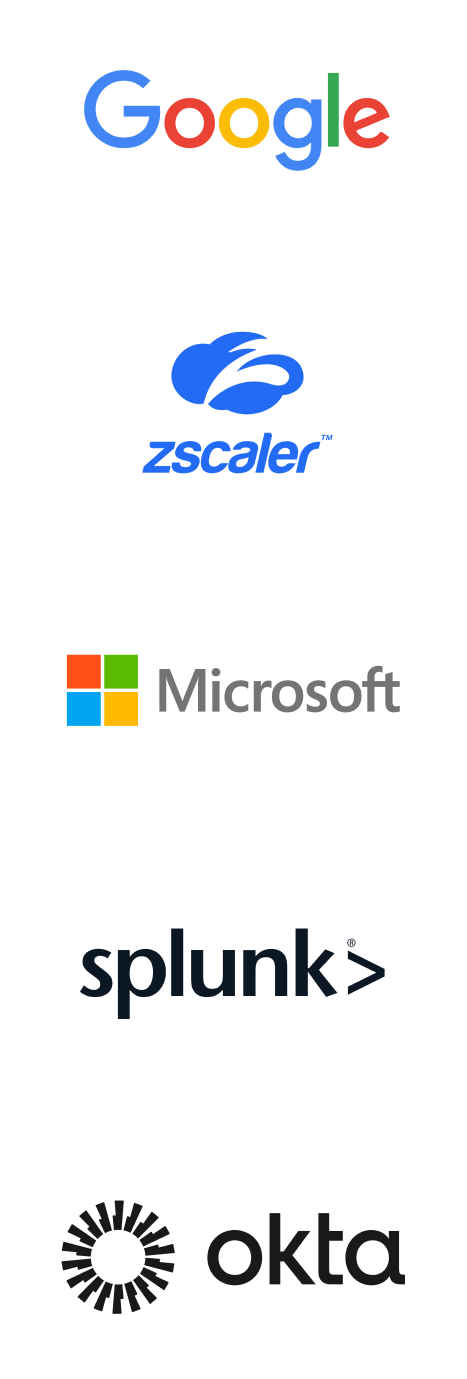 Логотипы Microsoft, Splunk, Okta, Google и Zscaler